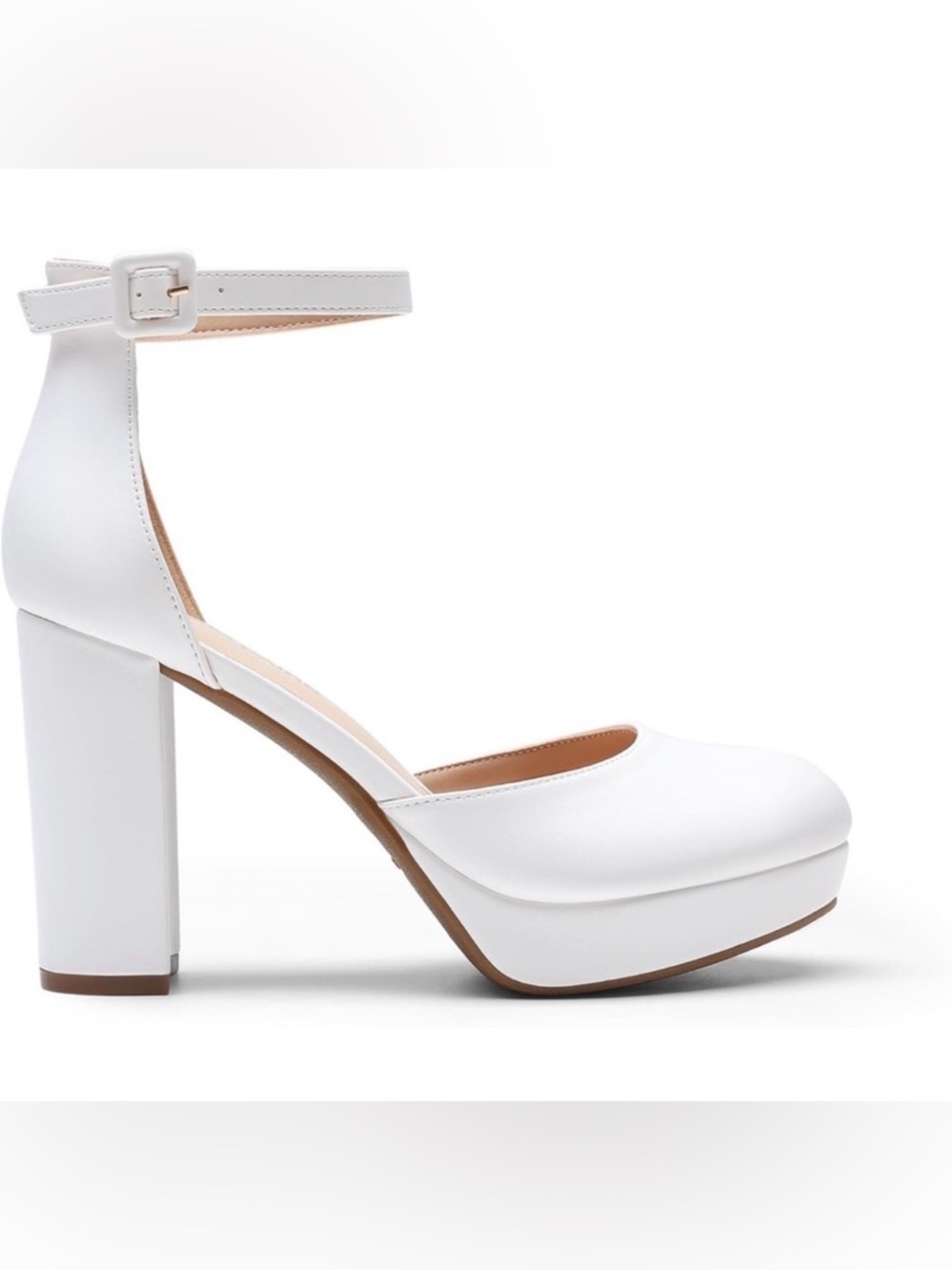 DREAM PAIRS White Platform Block Heel Ankle Strap Pumps 7.5